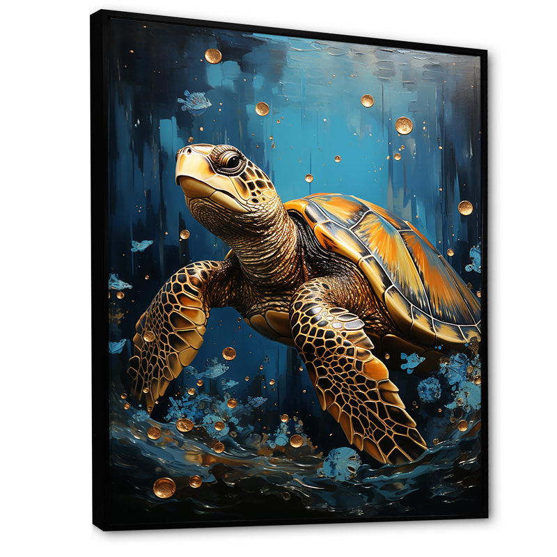 Coquille d'or sous l'eau sur toile, Cadre flottant noir, H 32 po x l 16 po