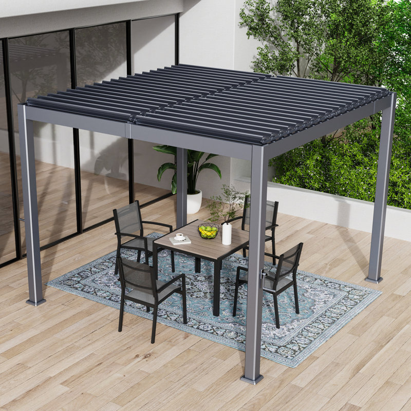 Aluminum Patio Pergola with Adjustable Rainproof Louvers, 10x10ft