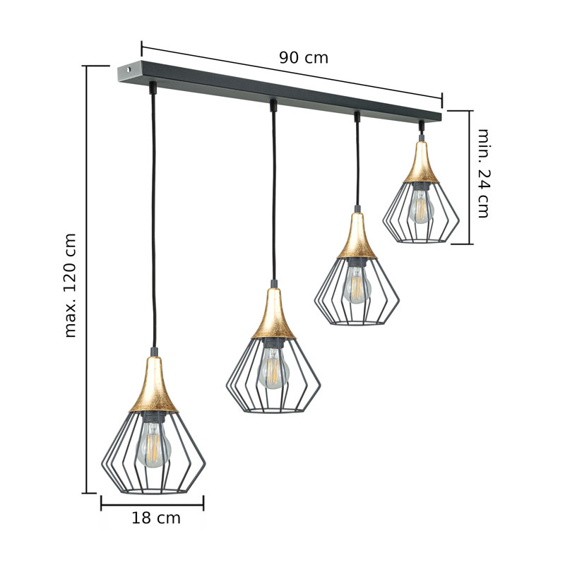 Yaelle 4 - Light Kitchen Island Pendant, Black/Gold
