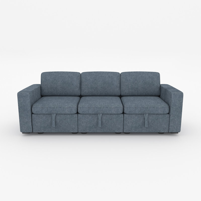 Corduroy Sectional Sofa With Storage Seat, 3, 34" H x 92" W x 32" D