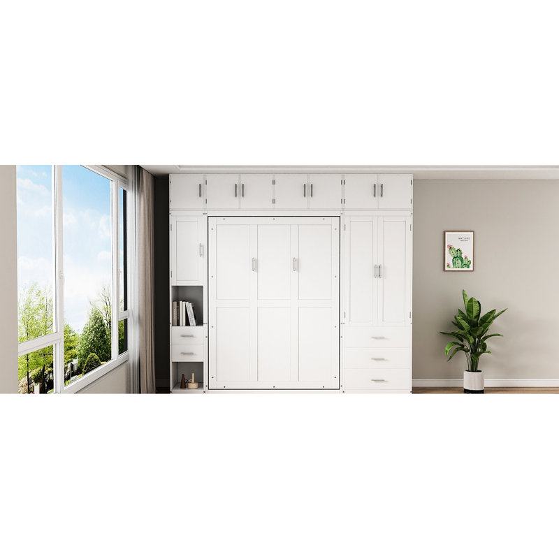 Lit double avec armoires - casiers blancs et fonctionnels avec casiers pliants pour optimiser l'espace
