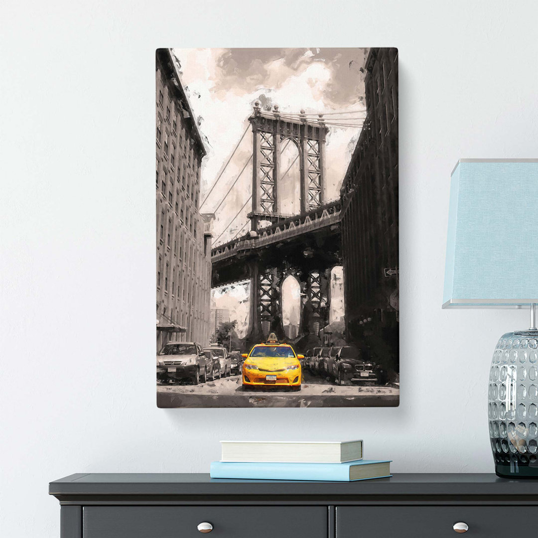 Yellow Taxi Cab in New York City in Abstract - Wrapped Canvas