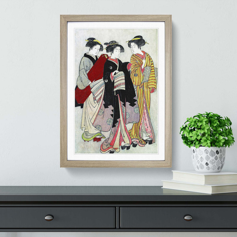 Two Geishas Out Walking by Kitao Shigemasa - Picture Frame Painting Print, Oak Framed, 36cm H x 27cm W x 2cm D