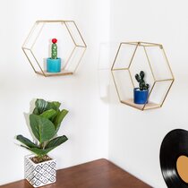 Nearly Natural 3in. x 10in. x 12in. Brown Wooden Hexagon Floating Honeycomb Shelf (Set of 5)