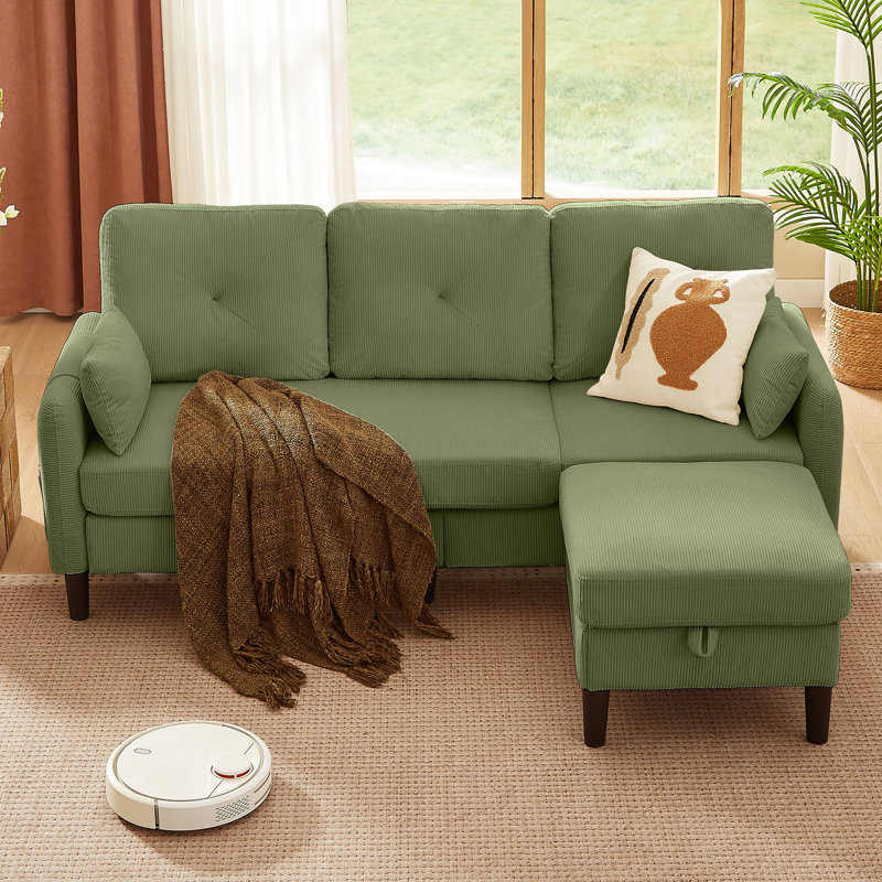 Elmaleh Upholstered Sectional Reversible, Green Polyester Blend