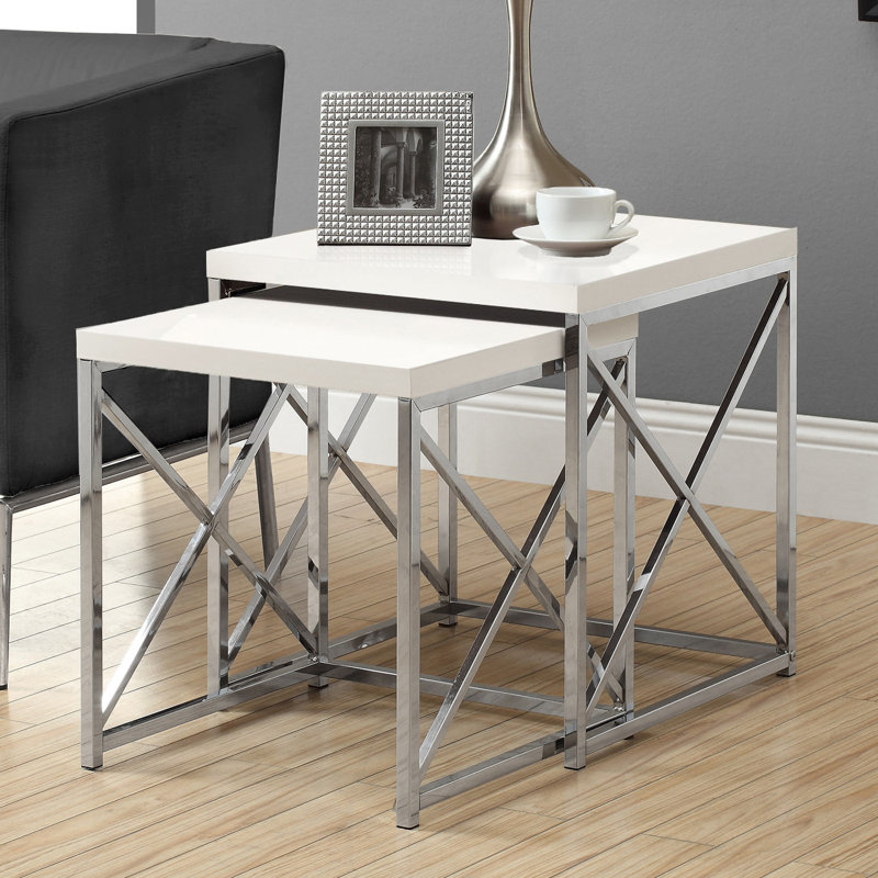 Ensemble de 2 tables gigognes d'appoint - tables de bout décoratives en métal pour le salon ou la chambre à coucher, Blanc