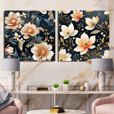 Vintage Flair - pêche et bleu sarcelle - éclat floral carré - ensemble de 2 collages floraux carrés