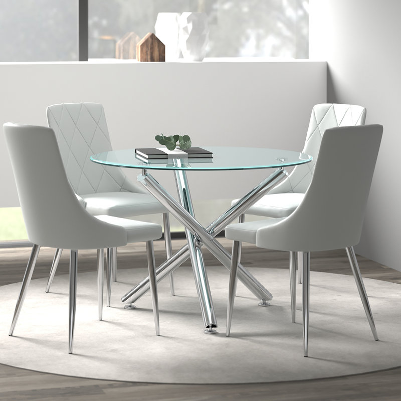 Ensemble repas pour quatre personnes, Chrome, Gris clair
