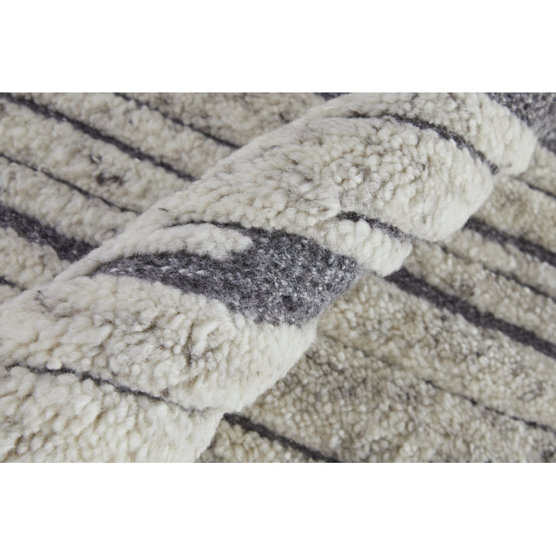 Broadfield Striped Hand-Knotted Wool Area Rug in Ivory, Rectangle 9'6" x 13'6"