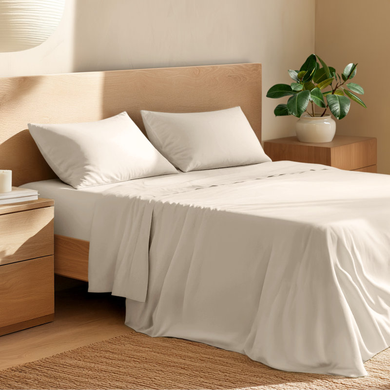 Ensemble de draps 100% coton percale, Ensemble de draps divisés très grand lit avec 2 , Beige français