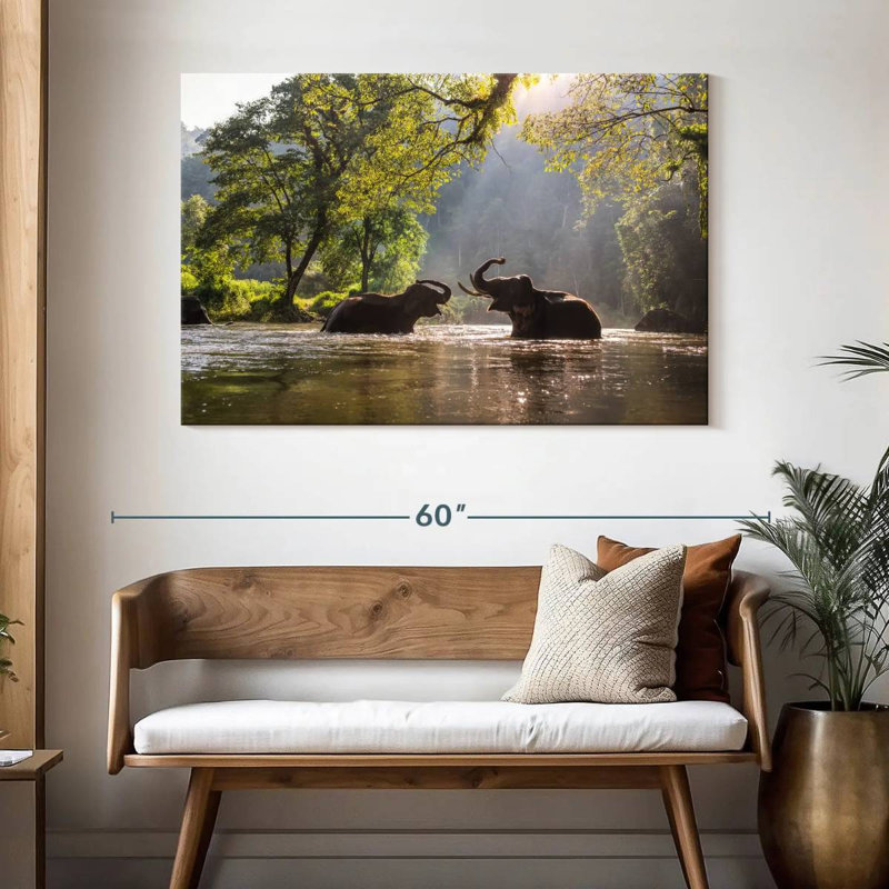 Brampt River Splashing Elephants, 32" H x 48" W