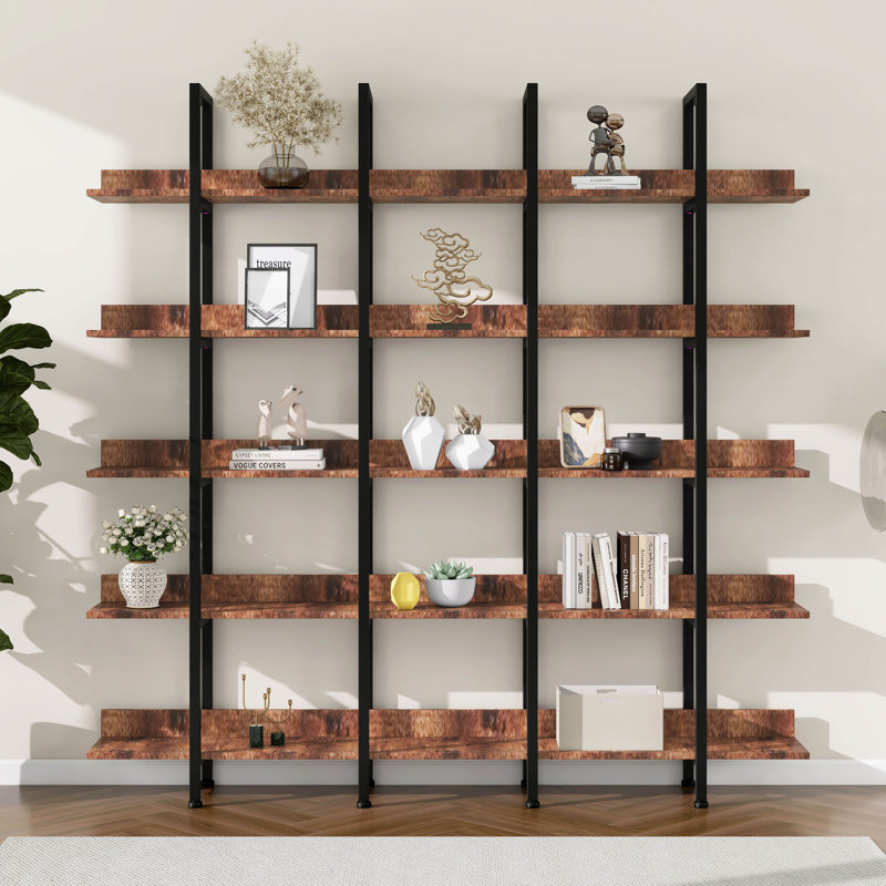 5 Tier Bookcase With Metal Frame, Open Book Display Shelf, Vintage Industrial Bookshelf, MDF Board Storage Organizer Rack