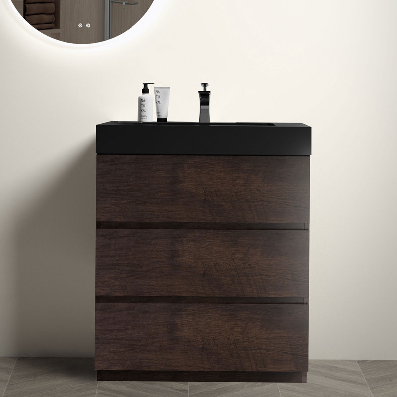 Meuble-lavabo sur pied simple 29,9 po avec plateau Malarie, Noyer