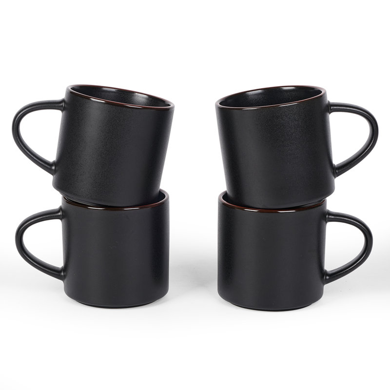 Service à thé, ensemble de 4 tasses à café en grès., Noir mat