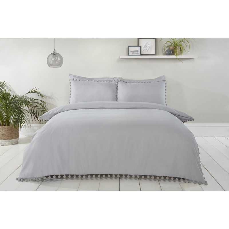 Allamon Polyester Solid Colour Duvet Cover Set with Pillowcases Included, Super King - 2 Standard Pillowcases, Silver