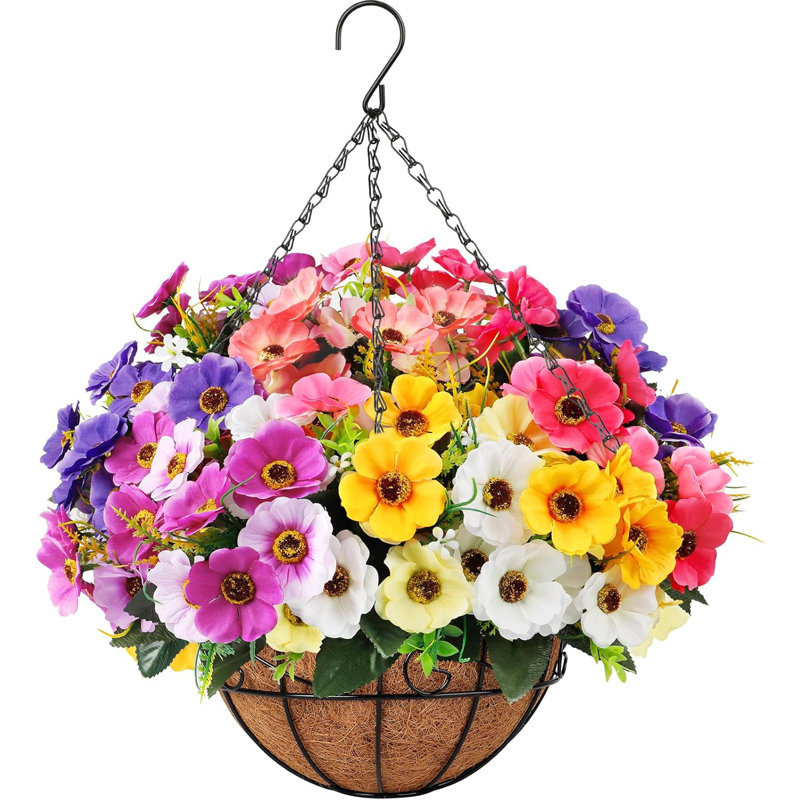 Fleurs artificielles suspendues avec panier