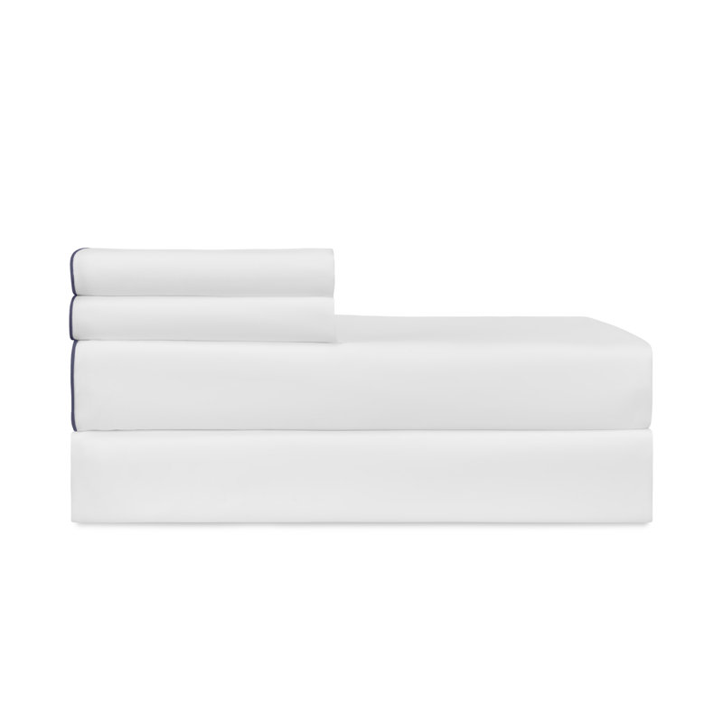 Arlo Percale Sheet Set, White/Soiree, Twin Sheet Set with 2 Standard Pillowcases