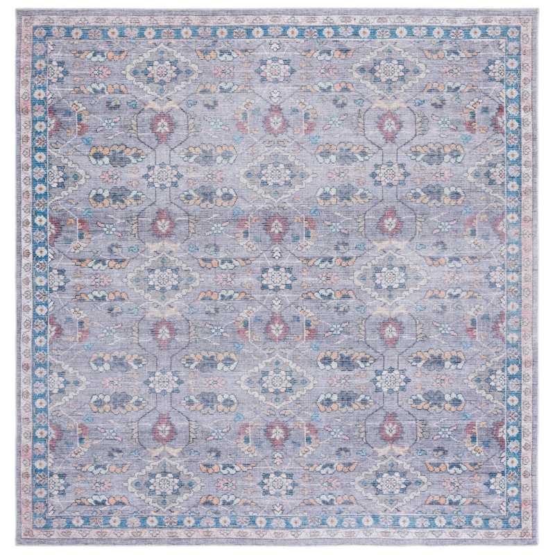 Charney Oriental Gray/Beige/Blue Area Rug, Square 6'7"