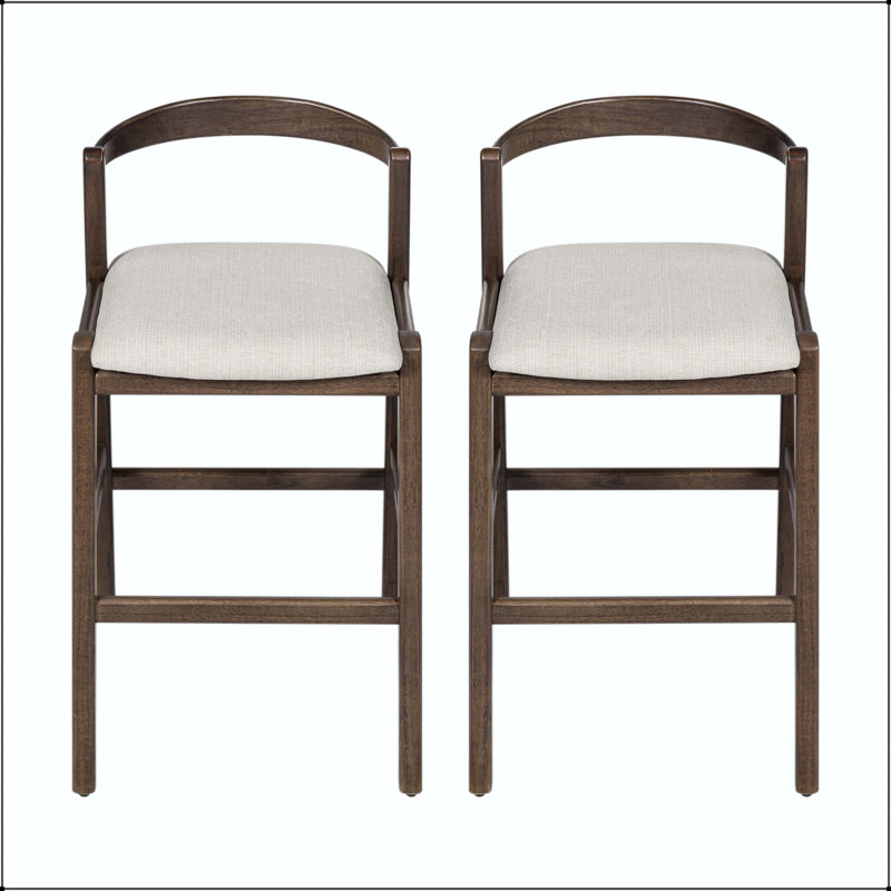 Tabouret en bois d'hévéa - Finition brun foncé avec coussin en polyester beige, Marron foncé