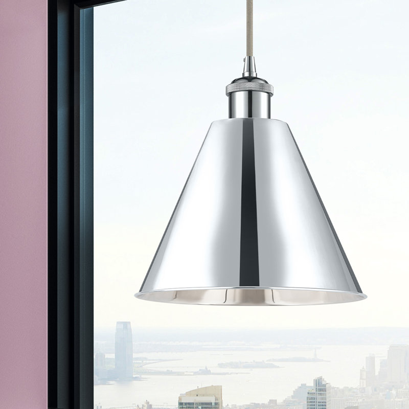 Luminaire suspendu conique à 1 lumière Ballston Cone, H 14,75 po x l 12 po x P 12 po, Chrome poli, Chrome poli