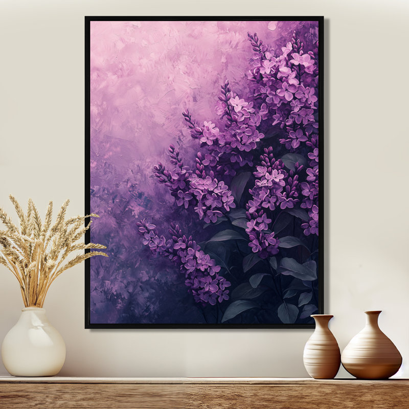 Yadira, ombres lilas en minimalisme monochrome I - lilas, art encadré, Noir, Reproduction avec cadre flottant