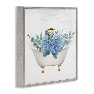 Baignoire chic avec fleurs d'hortensias grises, estampe numérique par Lil 'Rue