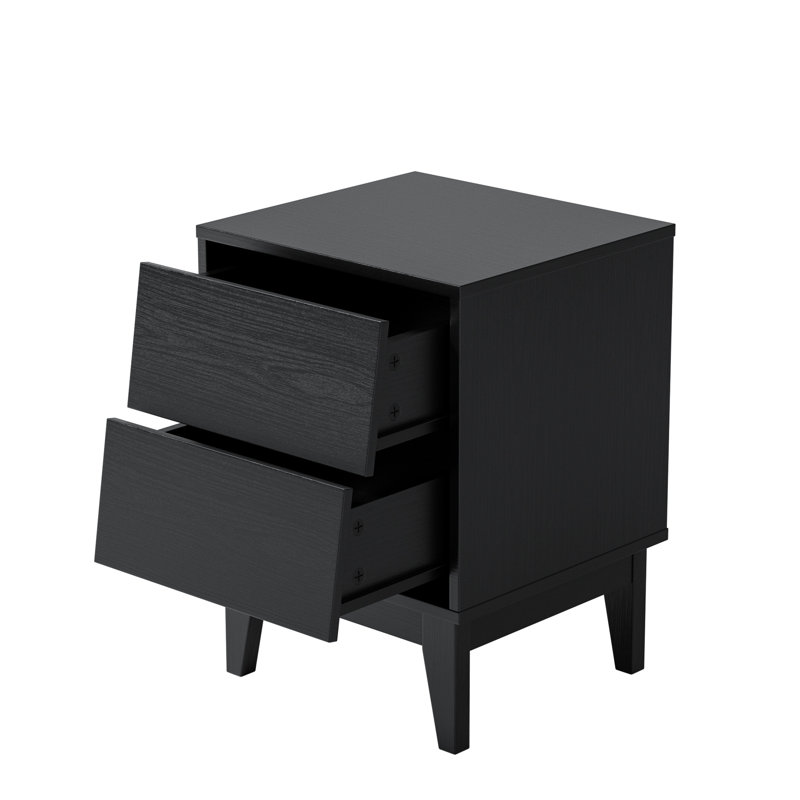 Table de chevet de chambre à coucher en noir, conception biseautée de style rétro, pieds en bois massif pour une fonctionnalité de biseau rétro moderne Mid-Century, un look contemporain