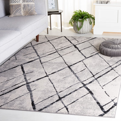 Tapis gris / noir en polyester tissé à la machine Asan