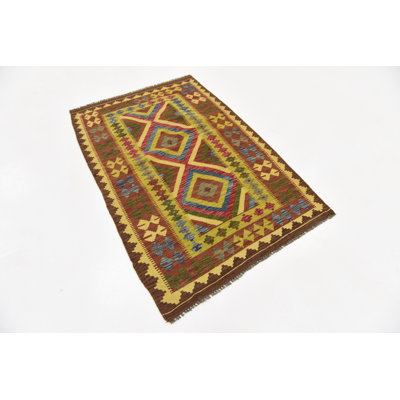 Tapis de zone en laine beige/brun 3 pi 3 po x 5 pi 3 po one-of-kind à la main noué la Doorfield