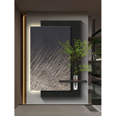 Art mural minimaliste en grès lumineux avec verdure hydroponique - décoration de vestibule / salon à DEL