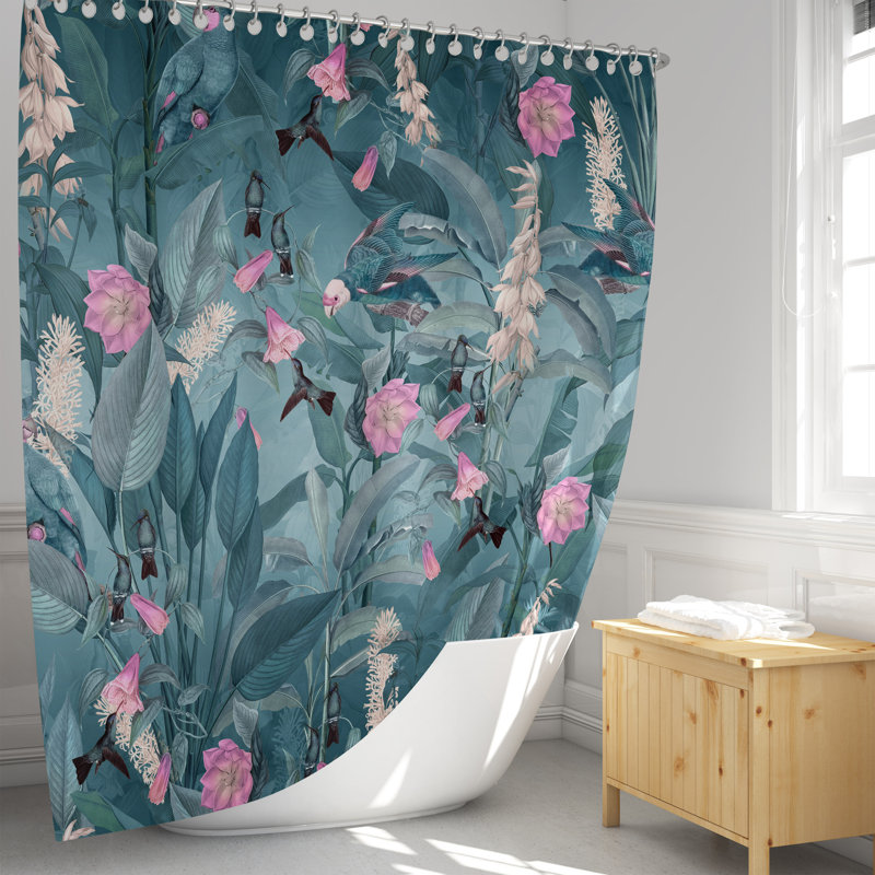 Birds And Flowers Shower Curtain, 72" H x 70" W