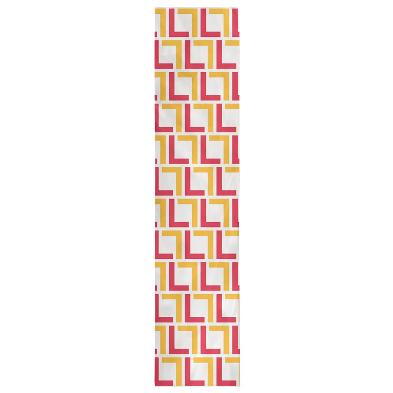 Kansas Geometric Table Runner, 72" x 16", White/Red/Gold, Polyester