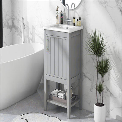 Meuble-lavabo de 20 po avec lavabo, armoire de salle de bain avec porte à fermeture douce, support de rangement et tablette ouverte
