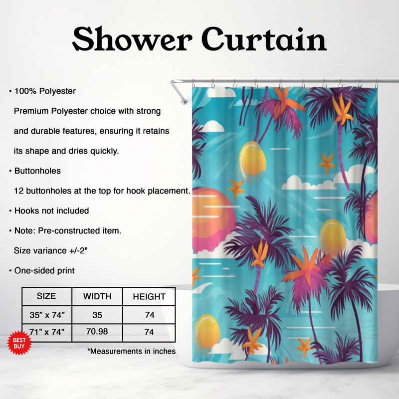 Atoll - Rideau de douche Premium, H 74 po x l 71 po
