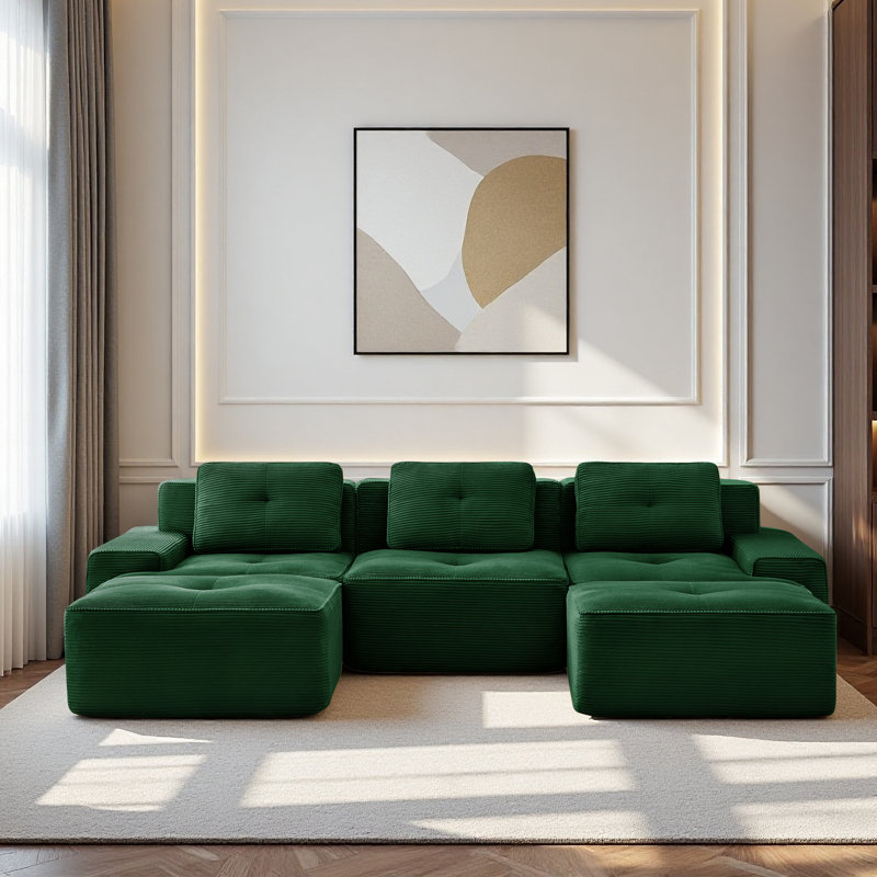 117.3” Boneless Couches For Living Room, Modular Sectional Sofa With U-Shape Chaise, 3 Seater Comfy Upholstered Deep Seat Corduroy Fabric Cloud Couch No Assembly, Anti-Slip Design​