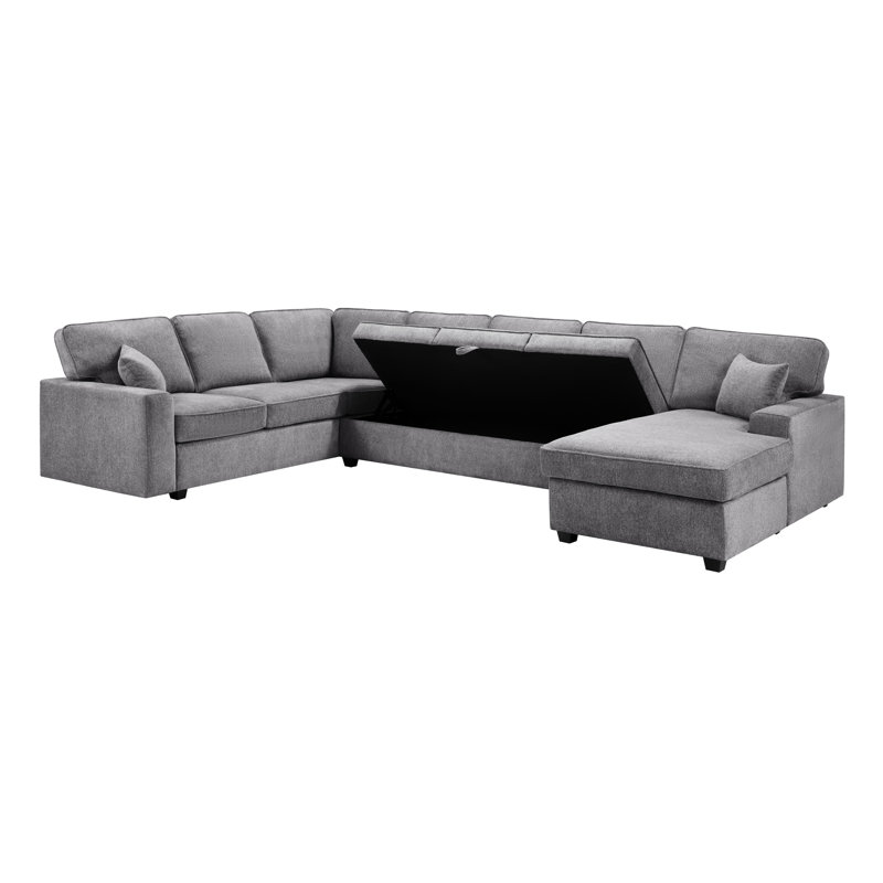 Canapé modulaire de 137 po avec chenille grise, méridienne droite, rangement, méridienne 7 places, siège, siège amovible