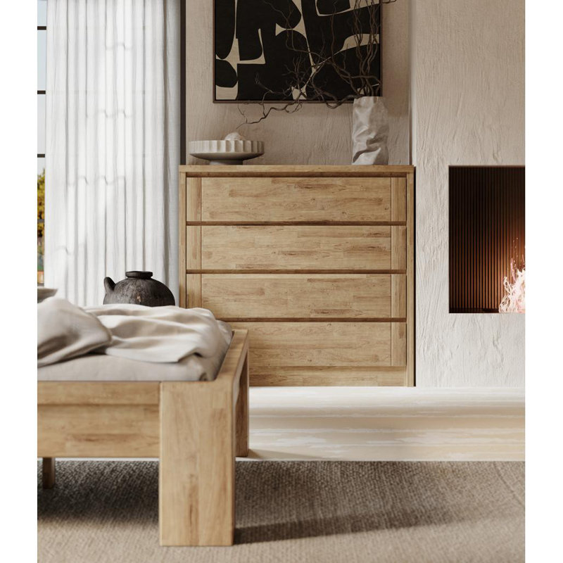 Filley Solid Wood 104.6cm W 4 - Drawer Chest of Drawers, Grey