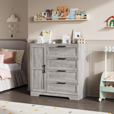 Wood Armoire Wardrobe Closet with 4 Drawers and Door, 43.3" Bedroom Cabinet, Hanging Rod, Clothing Storage Dresser by Winston Porter