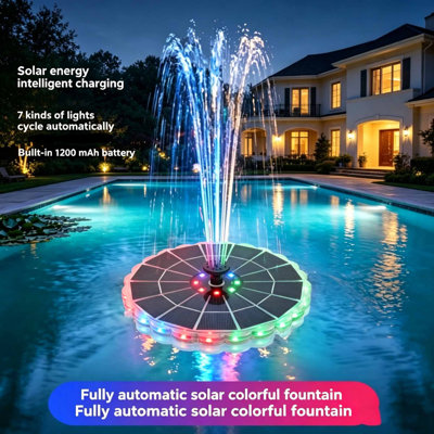 Solar  Bubbler With LED Lights 1800mAh Built-in Battery  6 Nozzle Water Styles  Floating Solar Water  For Bird Bath  Pond  Pool Garden Decoration
