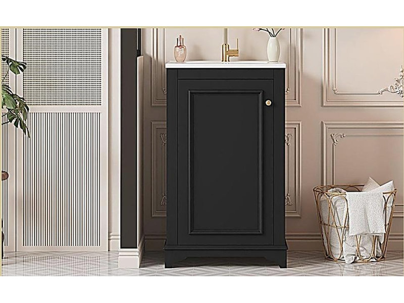 Meuble-lavabo avec porte en céramique 20 po, meuble-lavabo avec porte, Noir