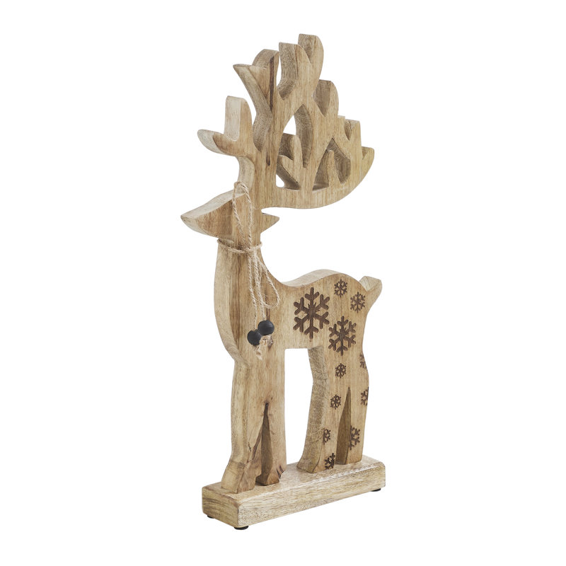 Renne flocon de neige en bois naturel, H 16 po x l 8 po x P 2 po