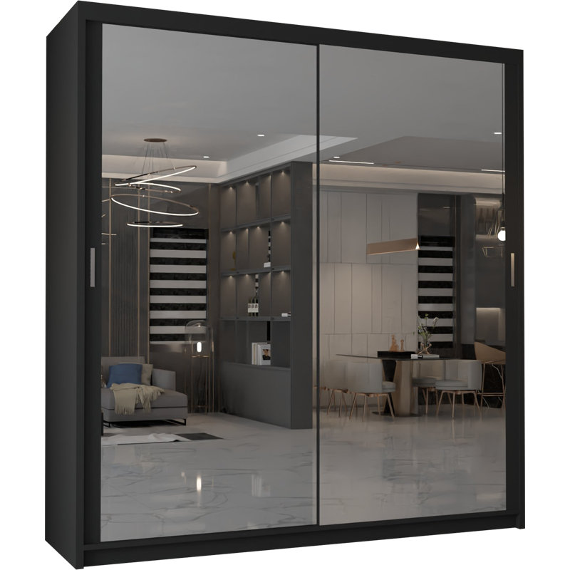 Nyhagen 2 Door Manufactured Wood Wardrobe, Black, 217cm H x 150cm W x 62cm D