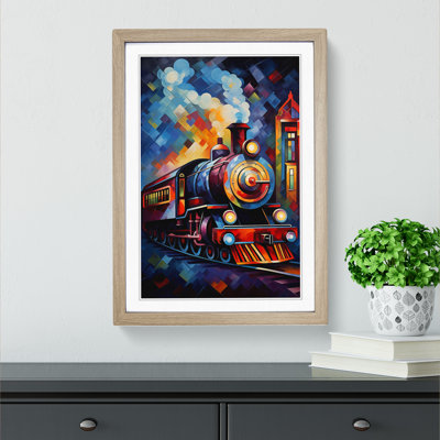 Steam Train Cubism No.2 - Single Picture Frame Print on Wood