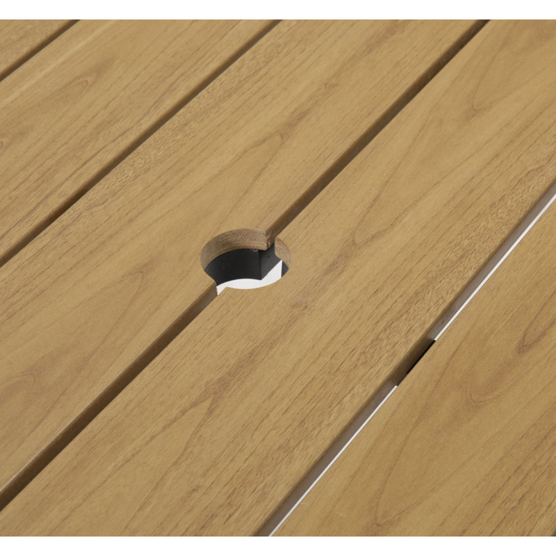 Table de salle à manger d'extérieur carrée avec trou pour parasol Cendro