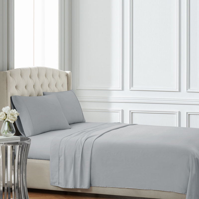 Gray Full Cotton Sateen Sheet Set with Pillowcases