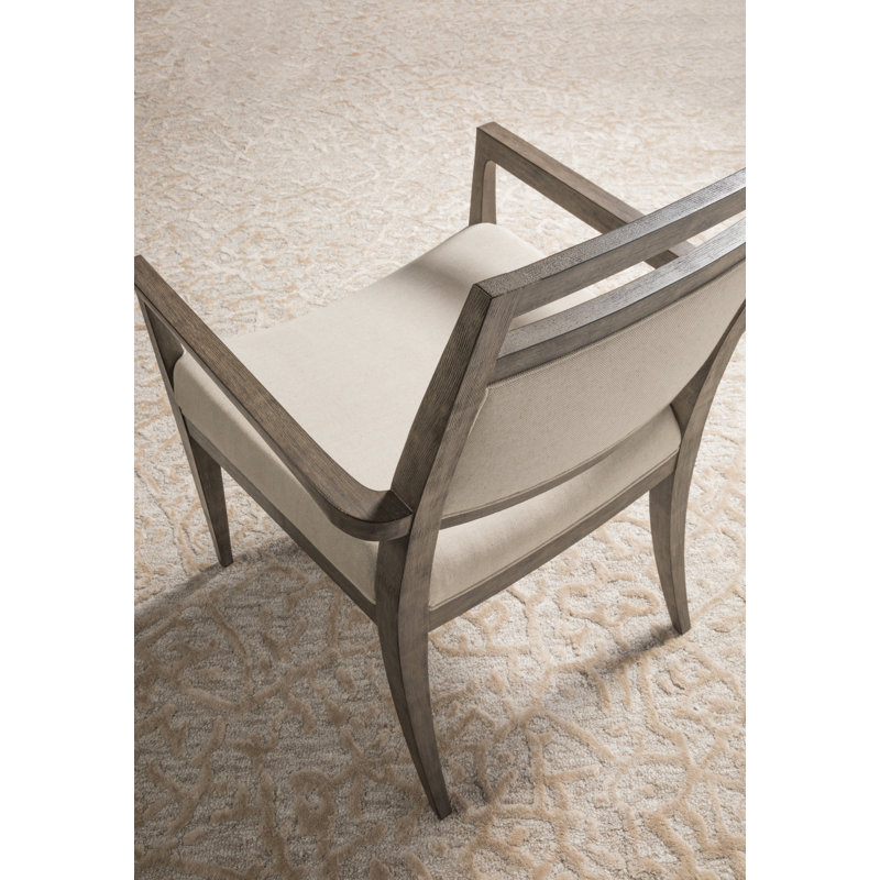 Gray Linen Upholstered Arm Chair with Mahogany Wood Frame