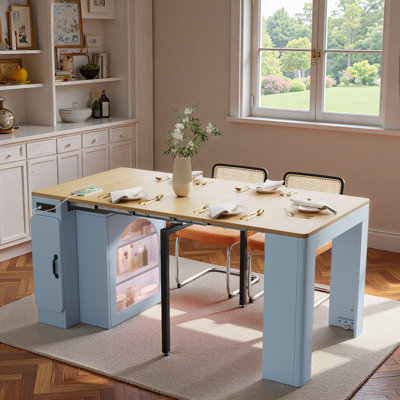 Kitchen Island With Extendable Tabletop, Power Outlet, Side Storage Area And Built-in Led Light Strip by Ivy Bronx