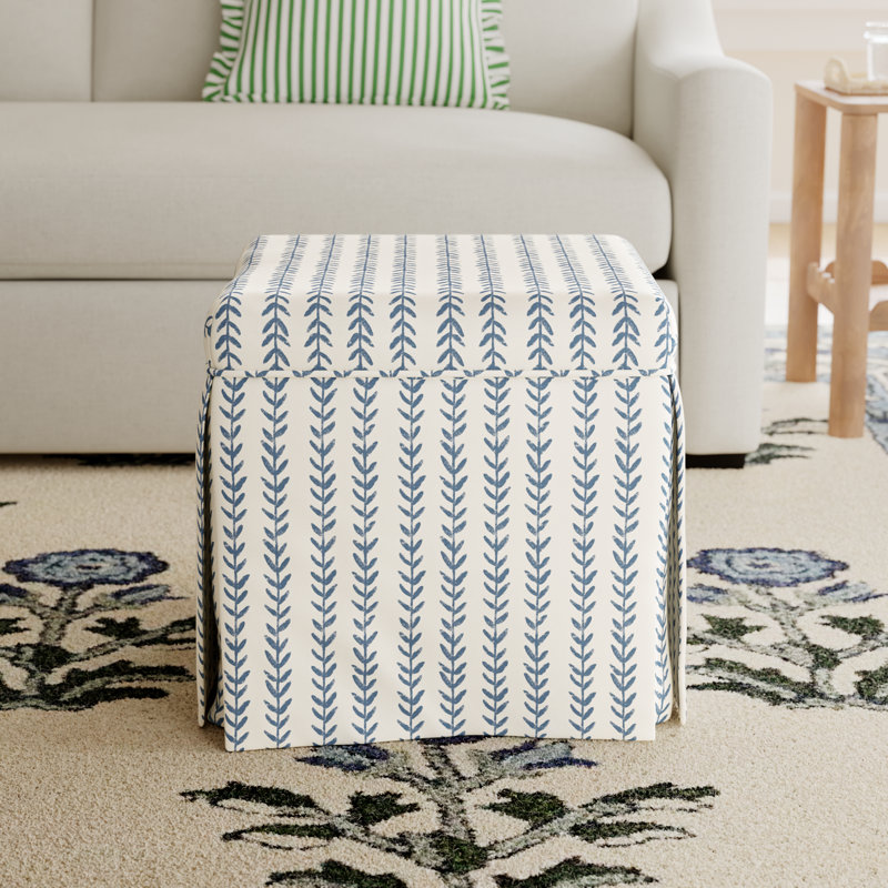 Jebb Upholstered Storage Ottoman, Vine Stripe Dusty Blue