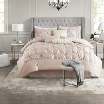Luxury 7 Piece Blush Bedding Set, Polyester Comfort With Elegant Design