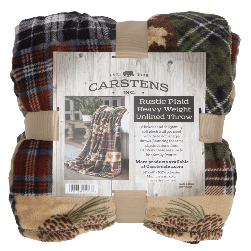 Rustic Plaid Fleece Sherpa Reversible Throw Blanket